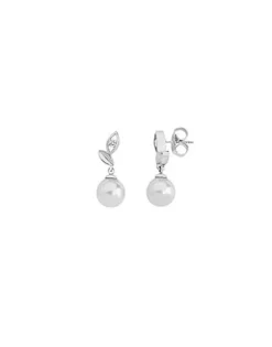 Short Earrings|Majorica Earrings Selene Silver With 8Mm White Pearl And Zircons