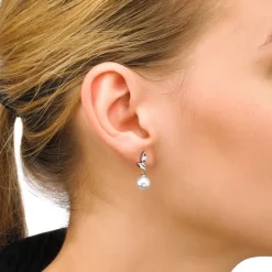 Short Earrings|Majorica Earrings Selene Silver With 8Mm White Pearl And Zircons