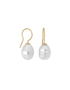 Pearl Drop Earrings|Majorica Earrings Tender Gold Plated With 12Mm White Baroque Pearl