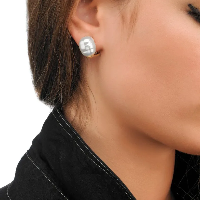 Short Earrings|Majorica Earrings Tender Gold Plated With 12Mm White Baroque Pearl
