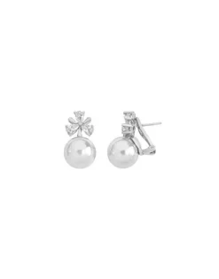 Bridal Earrings|Majorica Earrings Venus Silver With 12Mm White Pearl And Zircons