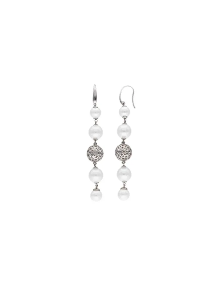 Pearl Drop Earrings|Majorica Eternal Earrings With Round Pearls And Cutwork Ball In Silver