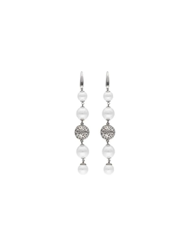 Pearl Drop Earrings|Majorica Eternal Earrings With Round Pearls And Cutwork Ball In Silver