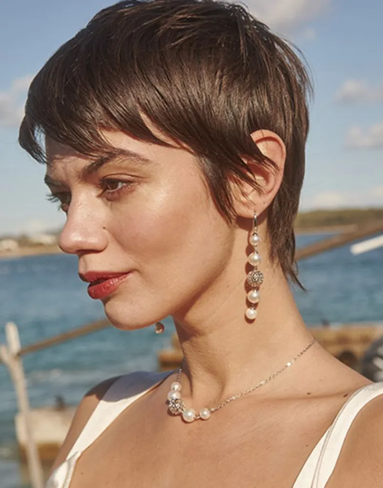 Pearl Drop Earrings|Majorica Eternal Earrings With Round Pearls And Cutwork Ball In Silver
