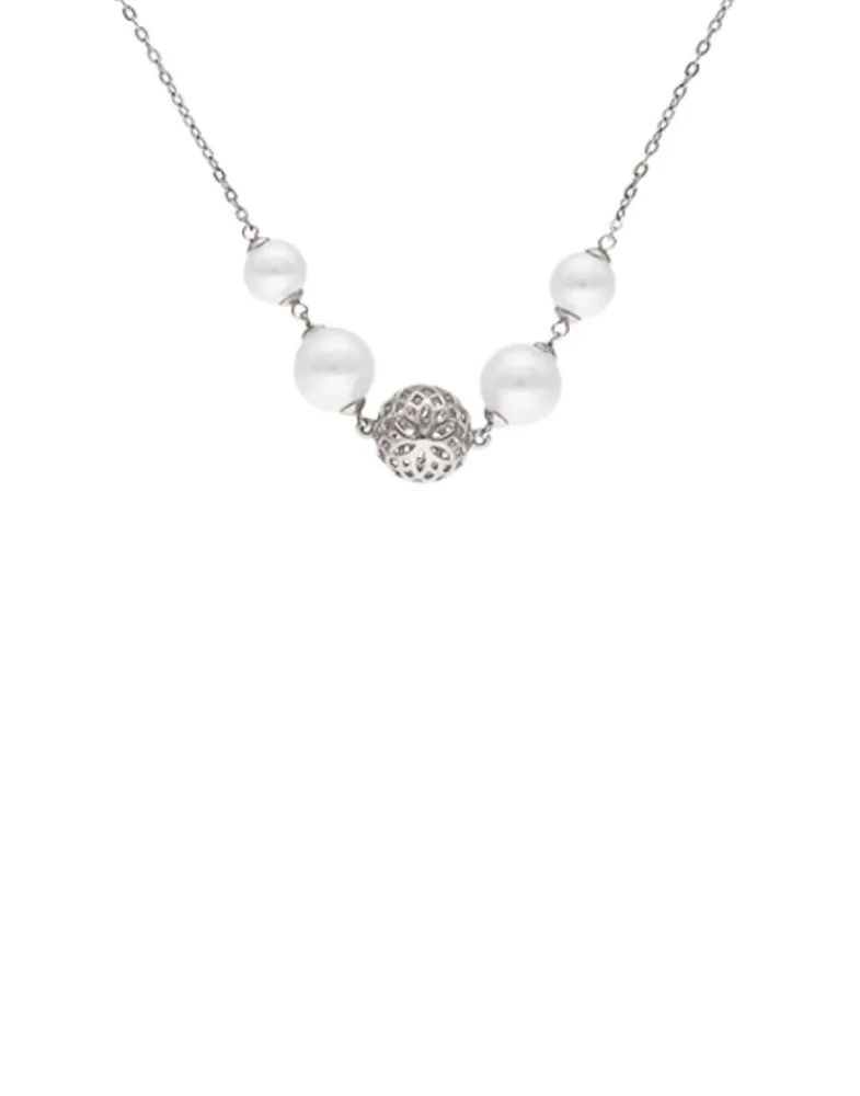 Wedding Necklaces|Majorica Eternal Necklace With Round Pearls And Cutwork Ball In Silver