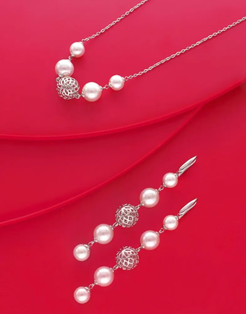 Wedding Necklaces|Majorica Eternal Necklace With Round Pearls And Cutwork Ball In Silver