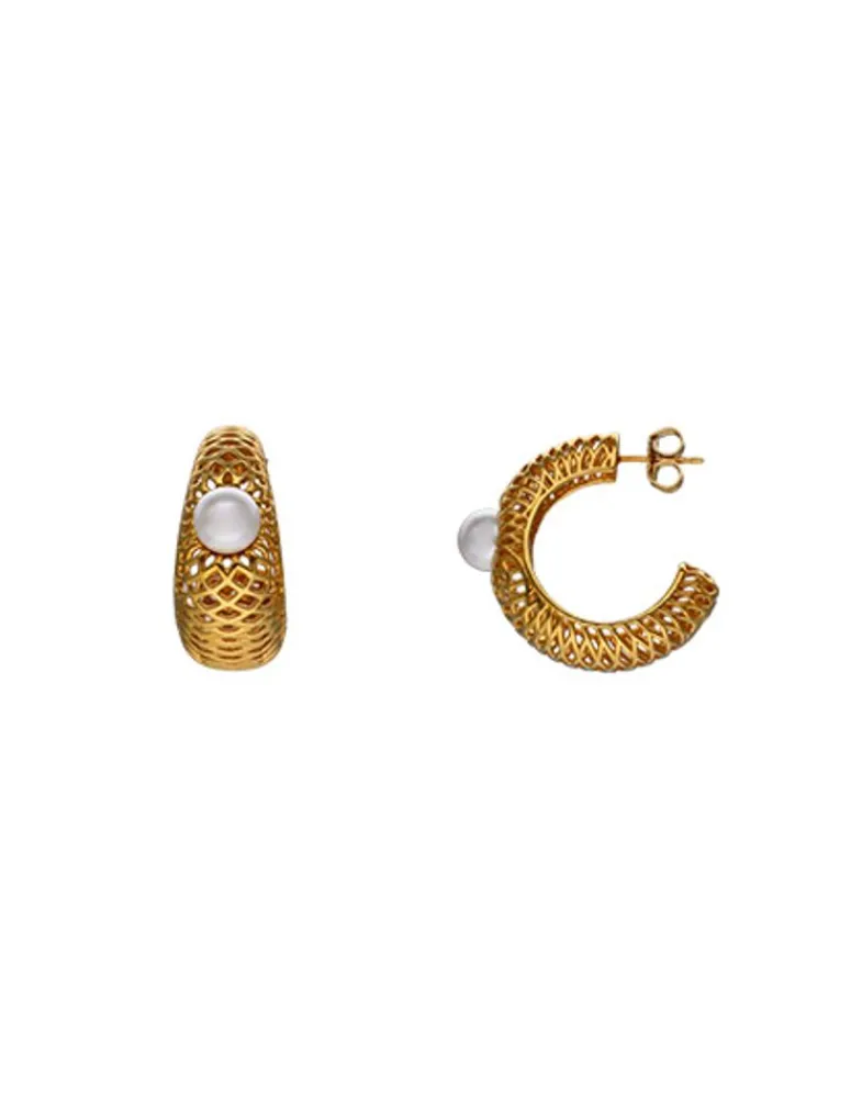 Pearl Hoop Earrings|Majorica Etna Large Hoop Earrings In Gold-Plated Silver