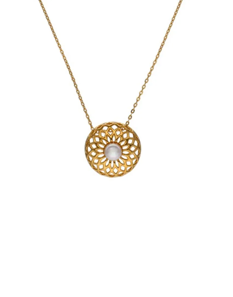 Pendants With Chain|Majorica Etna Necklace In Gold-Plated Silver And Round Pearl 37Cm