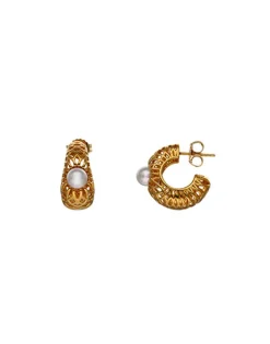 Pearl Hoop Earrings|Majorica Etna Small Hoop Earrings In Gold-Plated Silver