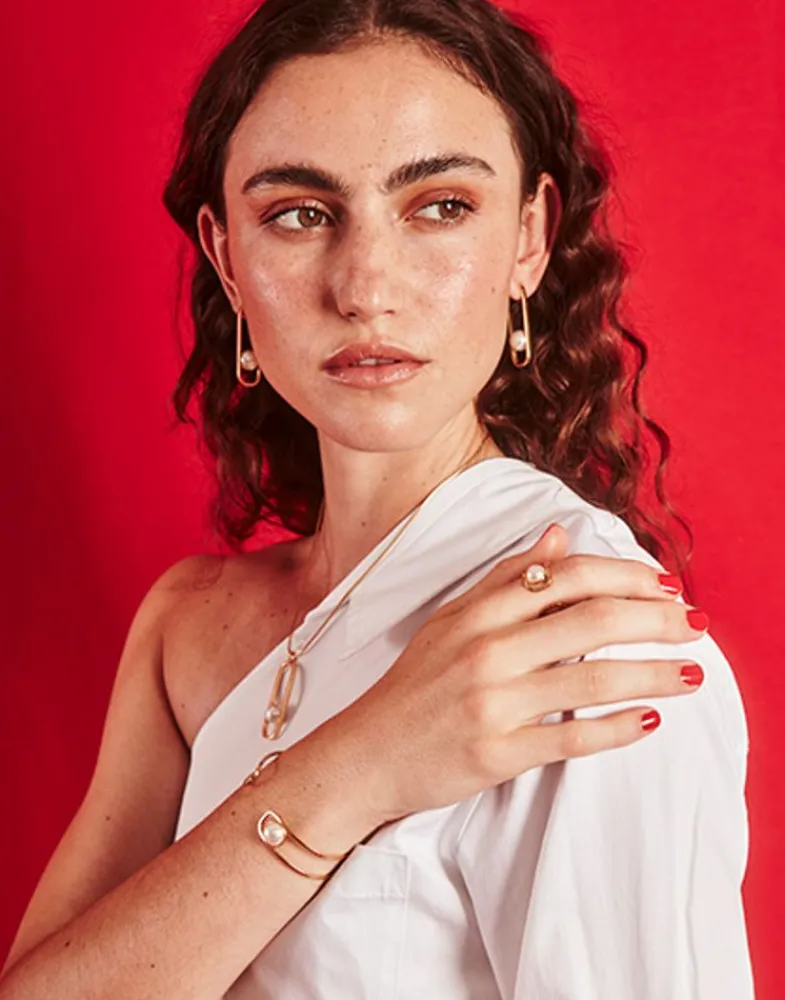 Medium-Sized Rings|Majorica Gold Atenea Ring With Half Pearl