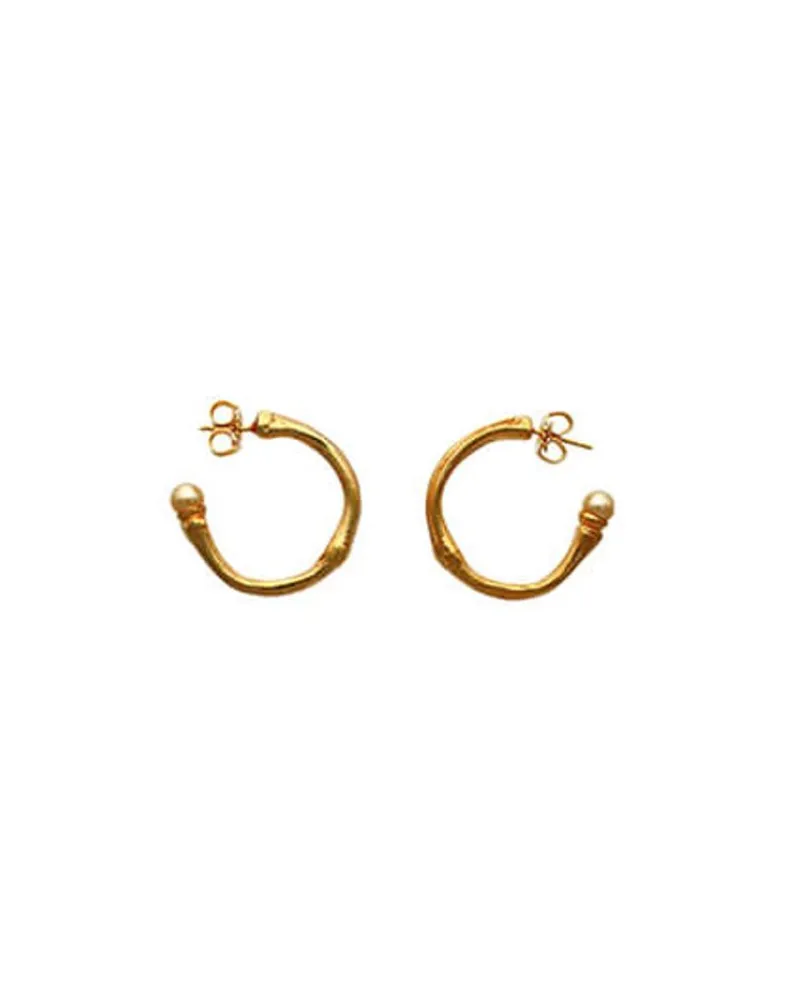 Pearl Hoop Earrings|Majorica Golden Bamboo Hoop Earrings With Champagne Pearls