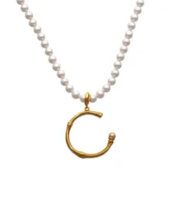 Pendants With Chain|Majorica Golden Bamboo Pendant With Champagne-Coloured Pearl
