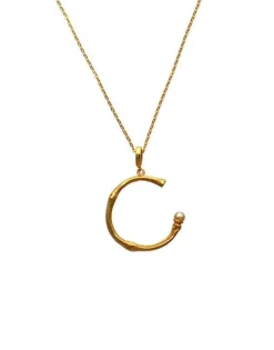 Pendants With Chain|Majorica Golden Bamboo Pendant With Champagne-Coloured Pearl