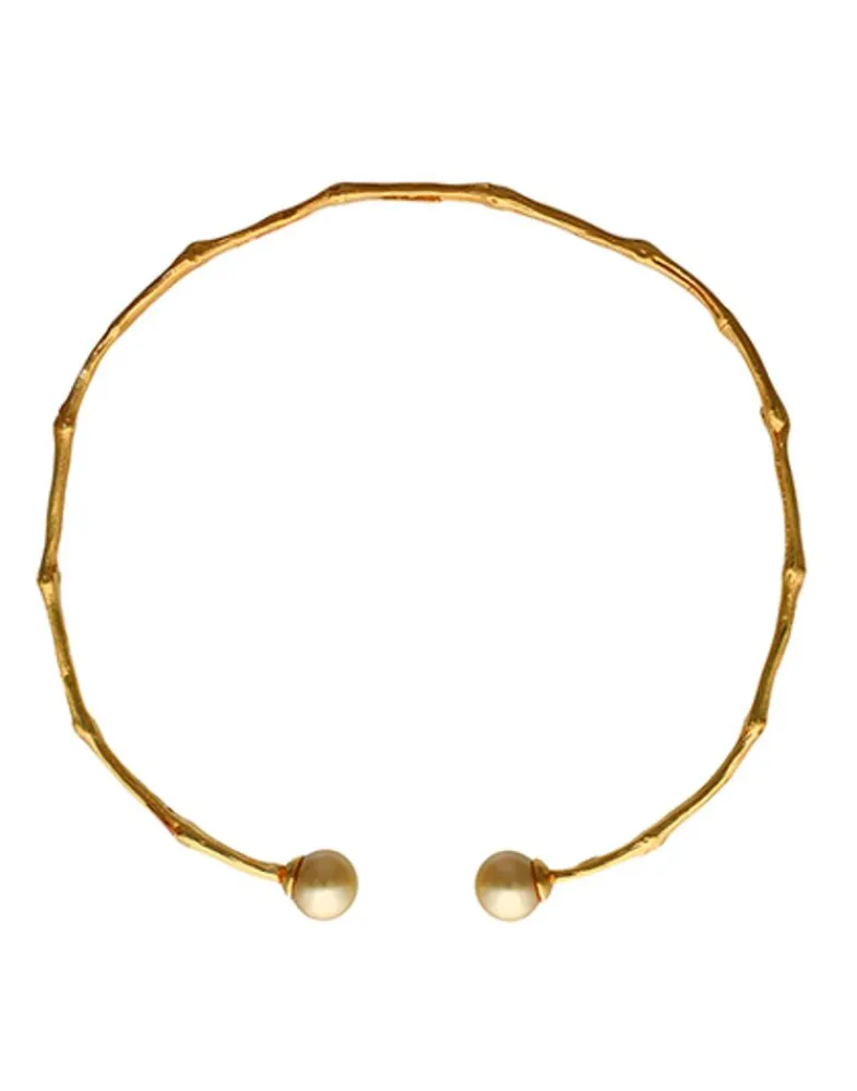 Pearl Chokers|Majorica Golden Bambu Adjustable Choker With Champagne Pearls
