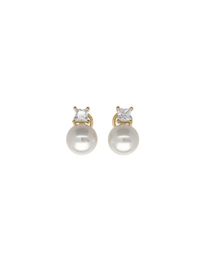 Tu & Yo Earrings|Majorica Golden Silver Earrings Selene With 12Mm White Pearl And Zircons