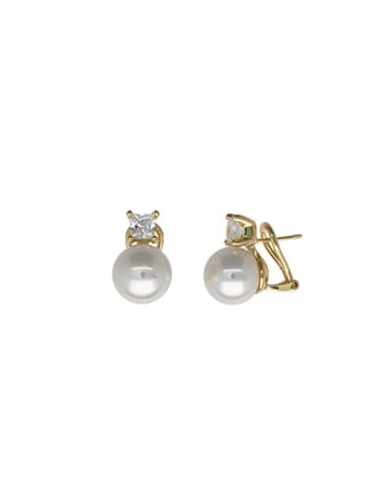 Tu & Yo Earrings|Majorica Golden Silver Earrings Selene With 12Mm White Pearl And Zircons