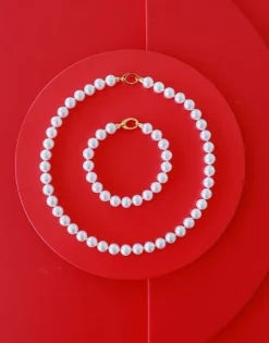 Long Pearl Necklaces|Majorica Golden Silver Necklace Lyra 10Mm 45Cm