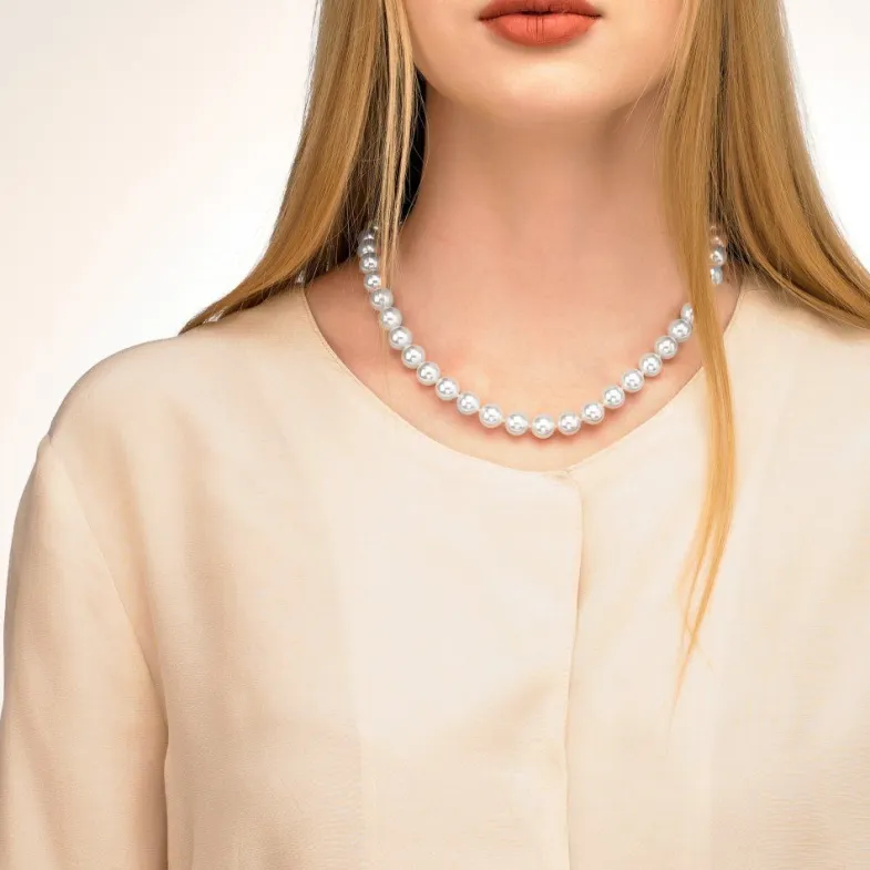 Long Pearl Necklaces|Majorica Golden Silver Necklace Lyra 10Mm 45Cm