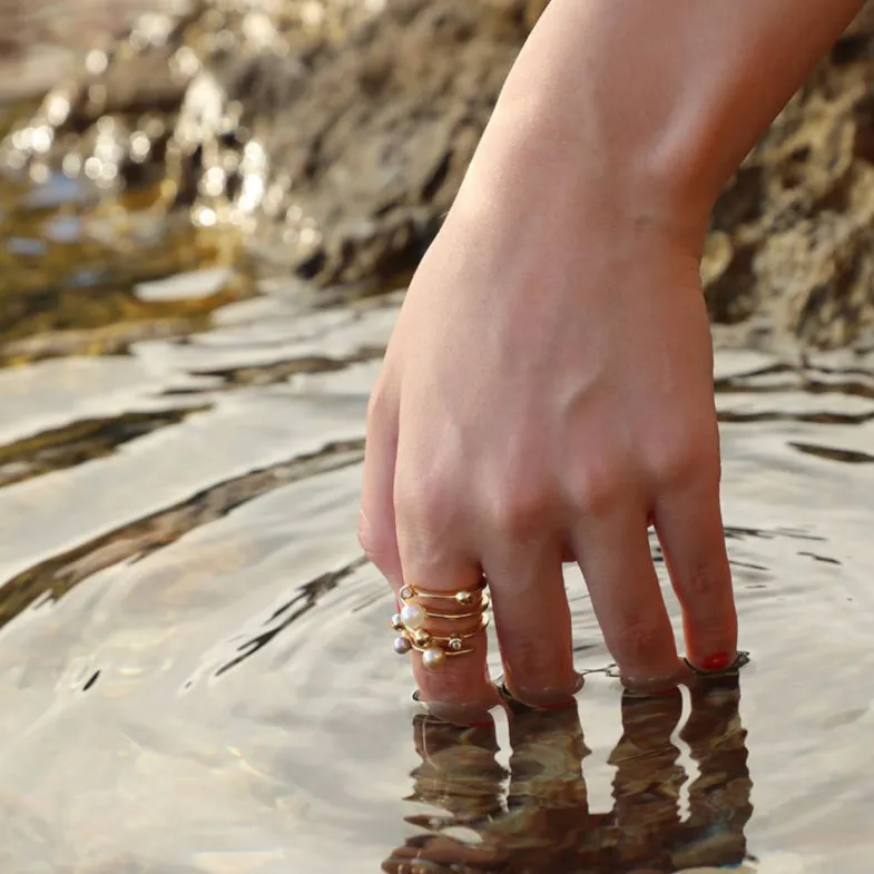 Gold Rings|Majorica Golden Silver Ring Cercle