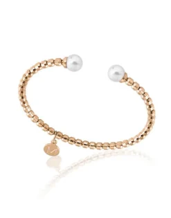 Bangle Bracelets|Majorica Golden Steel Bangle Carmen With White Pearls