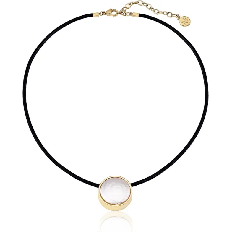 Leather Necklaces|Majorica Golden Steel Pendant Coppelia
