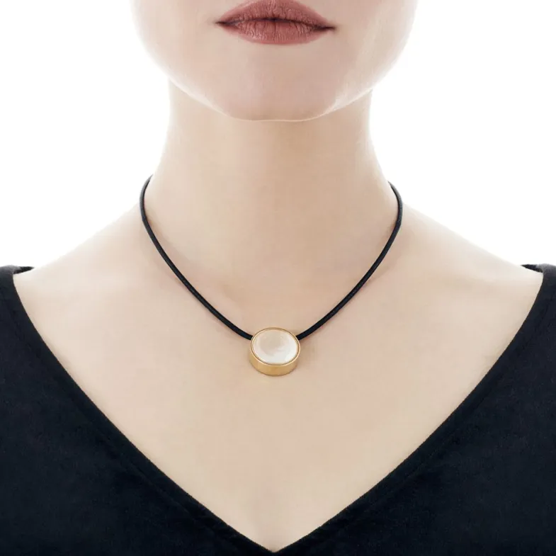 Leather Necklaces|Majorica Golden Steel Pendant Coppelia