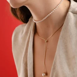 Pearl Chain Necklaces|Majorica Golden Steel Short Necklace Aura