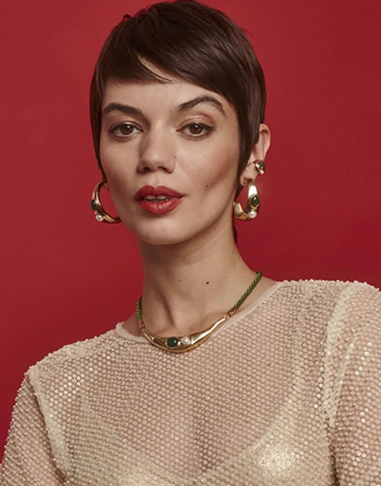 Pearl Hoop Earrings|Majorica Gold Feme Big Hoop Earrings With Pearls And Green Agates