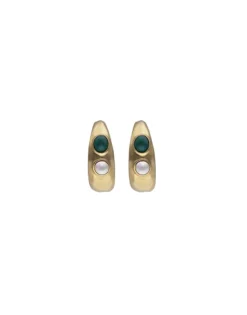 Pearl Hoop Earrings|Majorica Gold Feme Big Hoop Earrings With Pearls And Green Agates