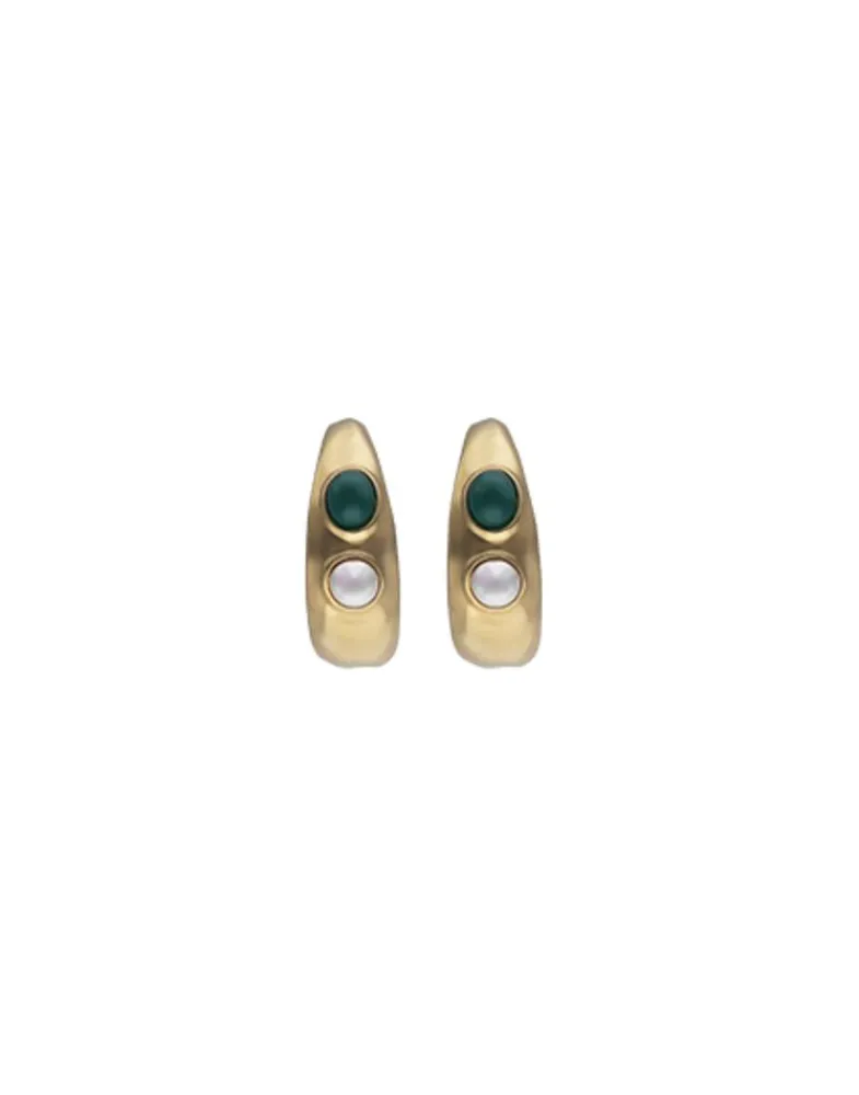 Pearl Hoop Earrings|Majorica Gold Feme Big Hoop Earrings With Pearls And Green Agates
