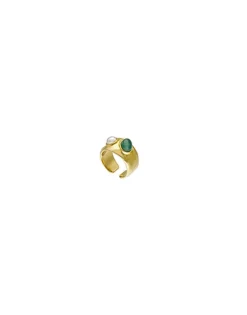 Ear Cuffs|Majorica Gold Feme Earcuff With White Pearl And Green Agate