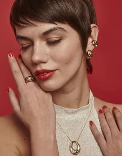 Ear Cuffs|Majorica Gold Feme Earcuff With White Pearl And Green Agate