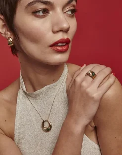 Medium-Sized Rings|Majorica Gold Feme Ring With White Pearl And Green Agate