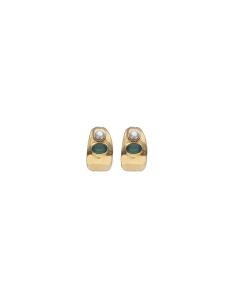 Pearl Hoop Earrings|Majorica Gold Feme Small Hoop Earrings With Pearls And Green Agates
