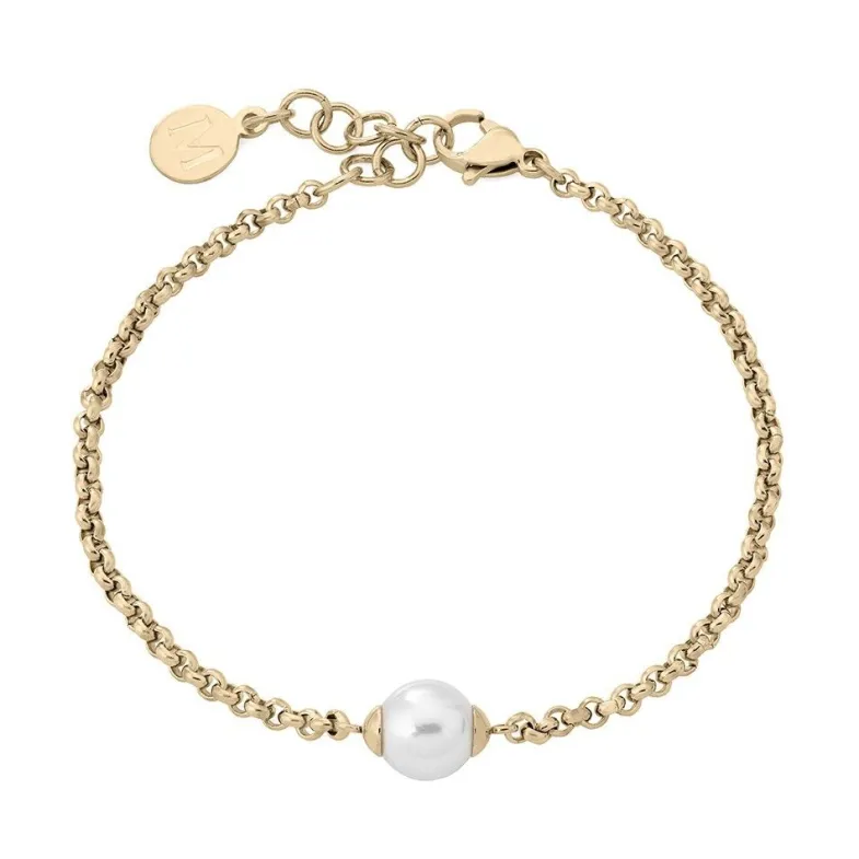 Chain Bracelets|Majorica Gold Plated Chain Bracelet Nuada In Steel And White Pearl