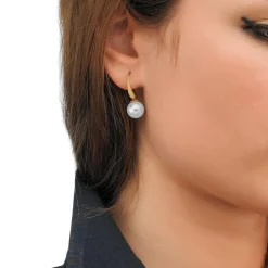 Pearl Drop Earrings|Majorica Gold Plated Earrings Nuada With 10Mm White Pearl
