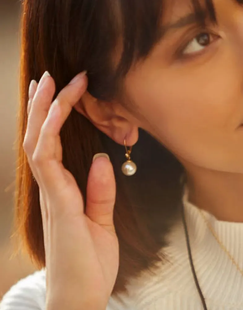 Pearl Drop Earrings|Majorica Gold Plated Earrings Nuada With 10Mm White Pearl French Clasp