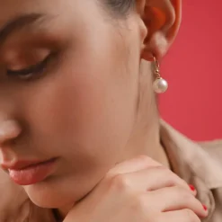 Pearl Drop Earrings|Majorica Gold Plated Earrings Nuada With 10Mm White Pearl French Clasp