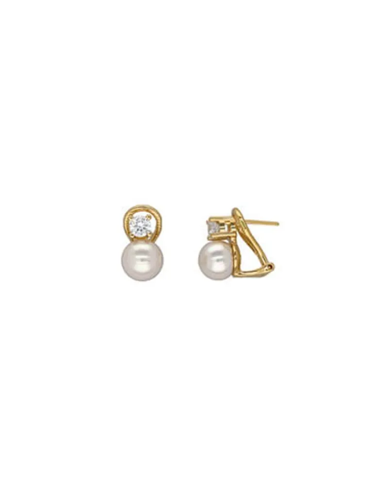 Tu & Yo Earrings|Majorica Gold Plated Earrings Selene With 8Mm White Pearl And Zircons