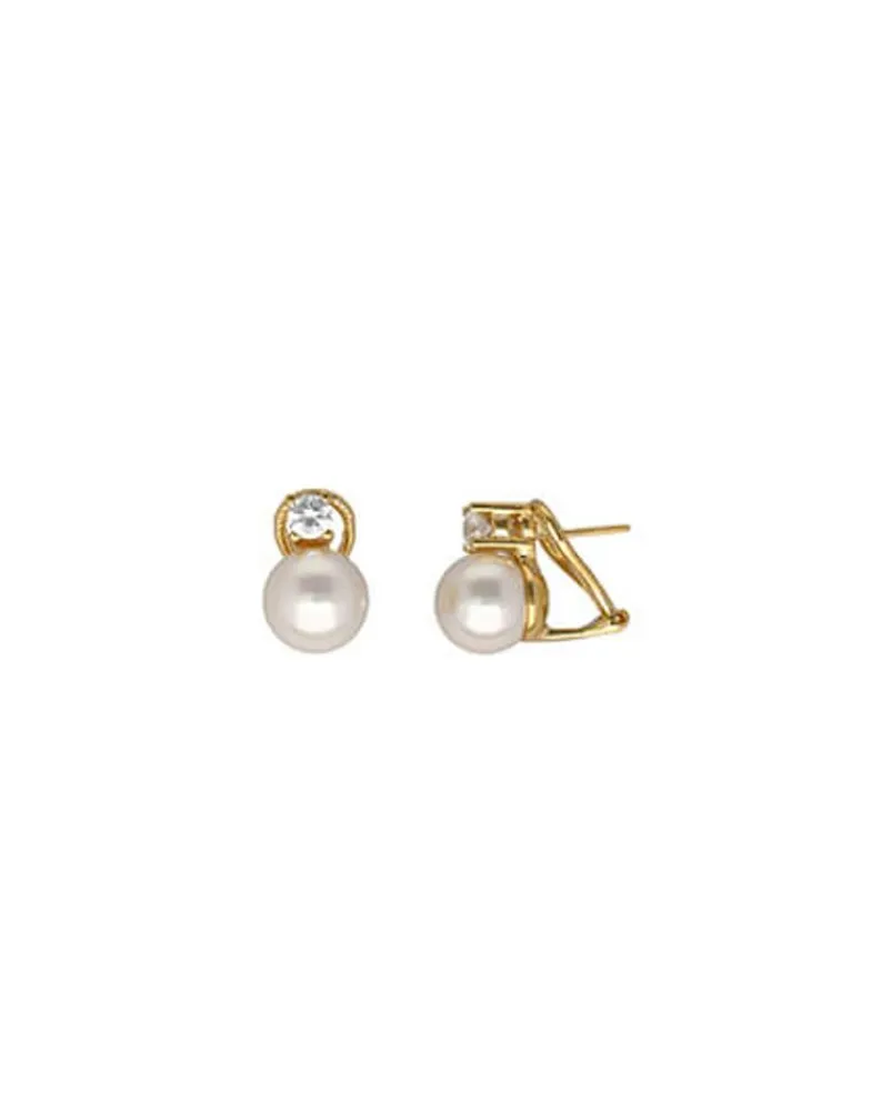 Tu & Yo Earrings|Majorica Gold Plated Earrings Selene With 10Mm White Pearl And Zircons