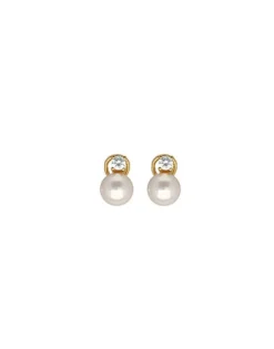 Tu & Yo Earrings|Majorica Gold Plated Earrings Selene With 10Mm White Pearl And Zircons