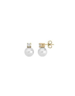Tu & Yo Earrings|Majorica Gold Plated Earrings Selene With 10Mm White Pearl And Zircons