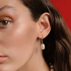 Pearl Drop Earrings|Majorica Gold Plated Earrings Tender With 8Mm Barroque Pearl