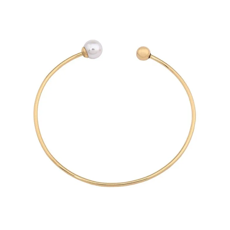 Bangle Bracelets|Majorica Gold Plated Large Bracelet Aura With White Pearl