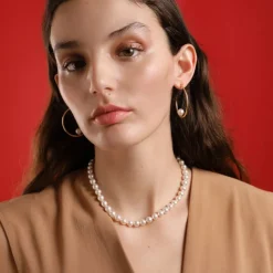 Long Pearl Necklaces|Majorica Gold Plated Necklace Lyra With 8Mm White Pearl 40Cm Tab Lock