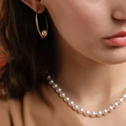 Long Pearl Necklaces|Majorica Gold Plated Necklace Lyra With 8Mm White Pearl 40Cm Tab Lock