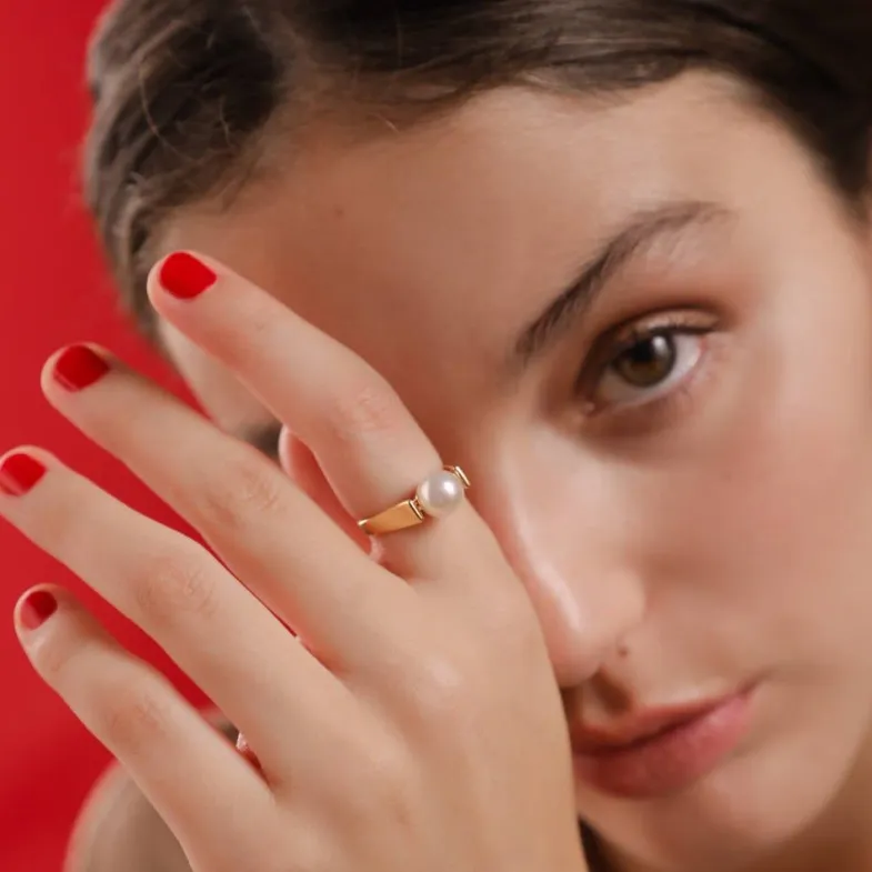 Pearl Engagement Rings|Majorica Gold Plated Nuada With 7Mm White Pearl