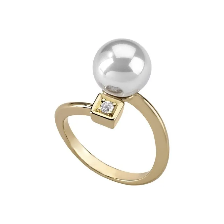 Medium-Sized Rings|Majorica Gold-Plated Ring Selene With 10Mm White Pearl And Zircon