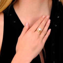 Medium-Sized Rings|Majorica Gold-Plated Ring Selene With 10Mm White Pearl And Zircon