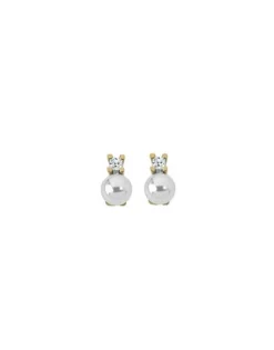 Tu & Yo Earrings|Majorica Gold Plated Selene Earrings With 8Mm White Pearl And Zircons